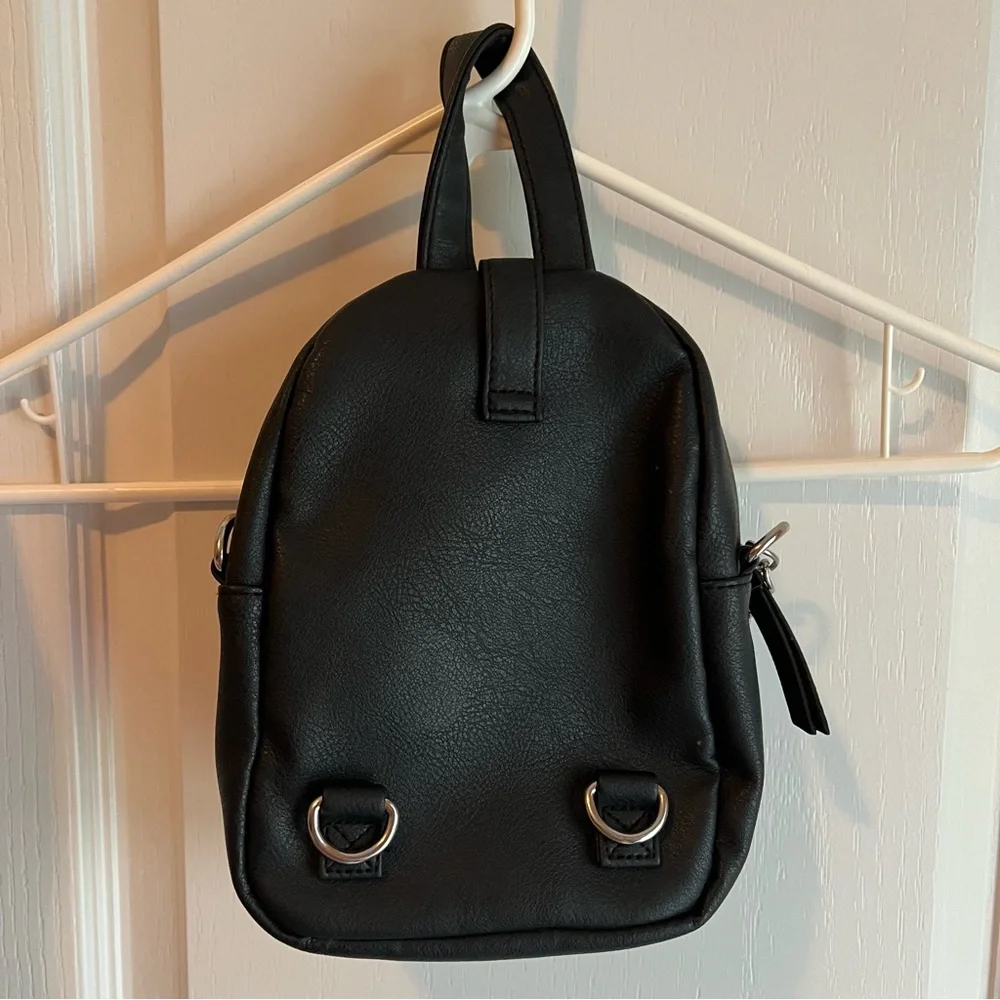 Black Faux Leather Backpack with Chain Detail